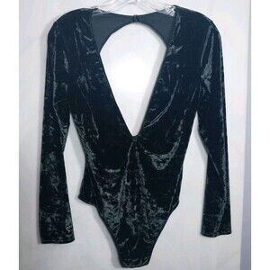 Victoria’s Secret Emerald Green Velvet Bodysuit Deep V Open Back M/L